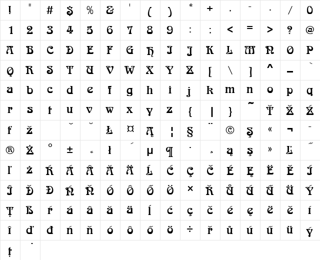 ArnoldBoeDEE Regular  glyph index