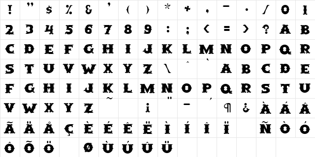 Saloon Regular  glyph index