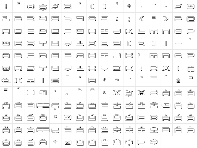 QuickGear 3D Regular  glyph index