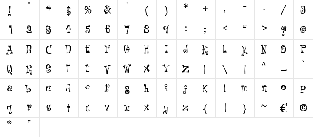 Kot Leopold Regular  glyph index