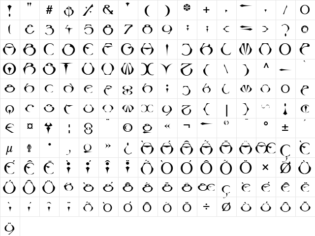 LinotypeBesque Regular  glyph index