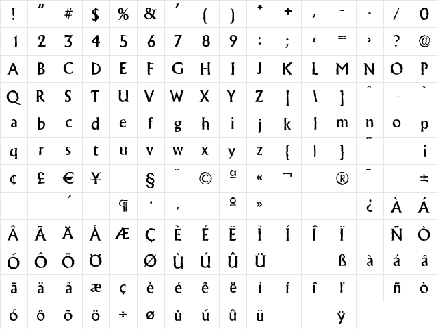 AdelonAntique-Medium Regular  glyph index