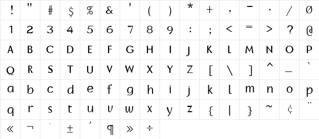 Borzoi Regular  glyph index