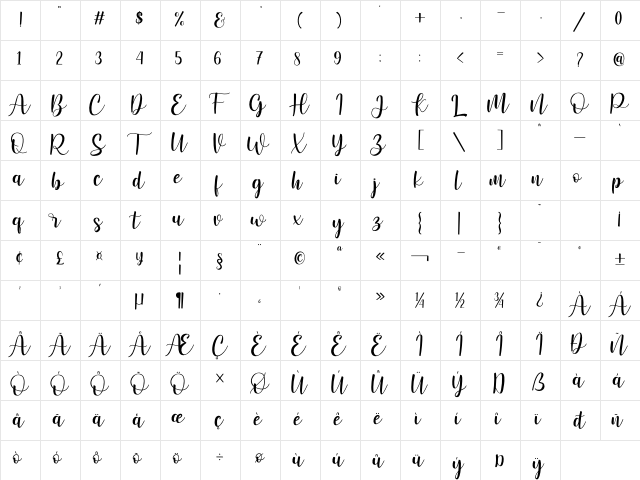 Winstonia Regular  glyph index