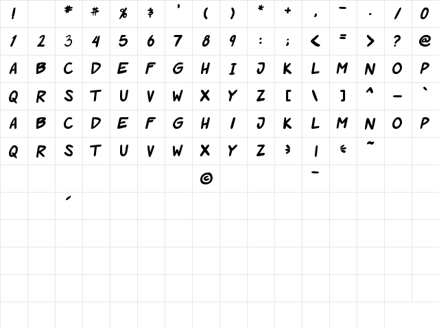 Roof runners Bold  glyph index