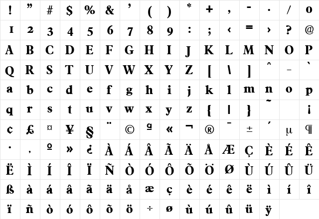 Francisco-Serial-ExtraBold Regular  glyph index