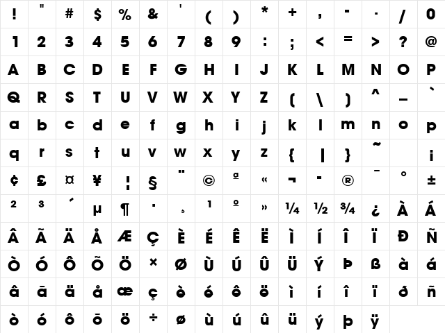 AvalonTwo Bold  glyph index