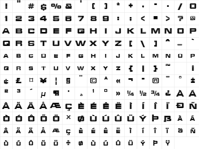 Bad Regular  glyph index