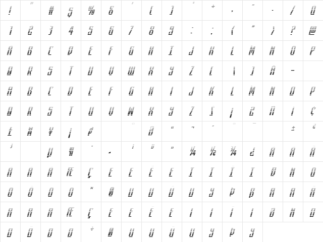 Dark Dominion Gradient Italic Italic  glyph index