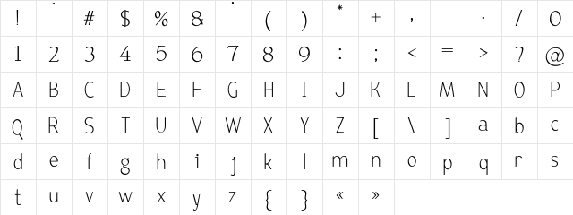 Bird cherry Regular  glyph index