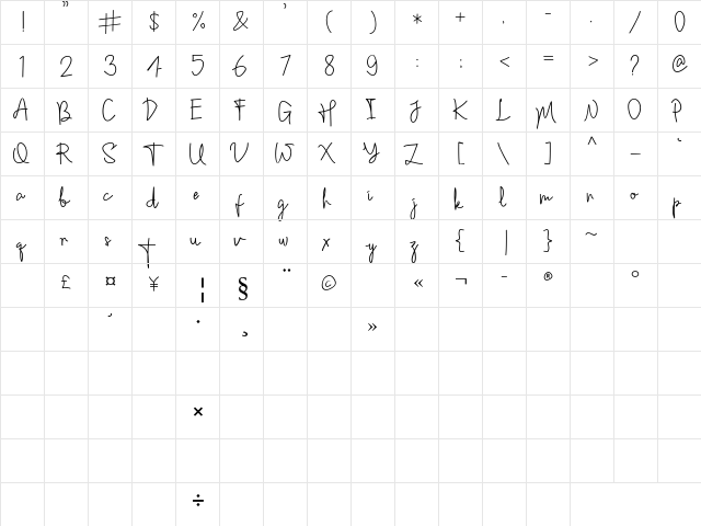 Sepagetty Regular  glyph index