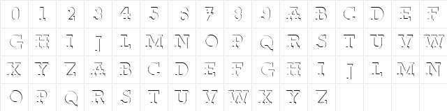 ROBERTO Regular  glyph index