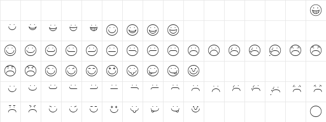 Smiley Regular  glyph index