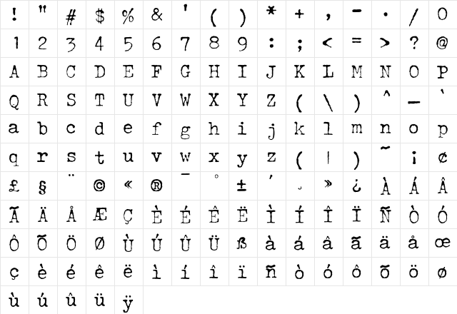 JohnDoe Regular  glyph index