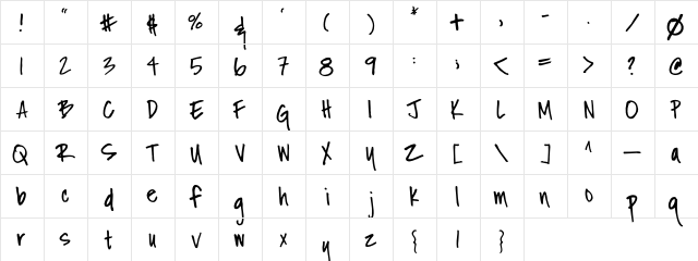 Fh_Nicole Regular  glyph index