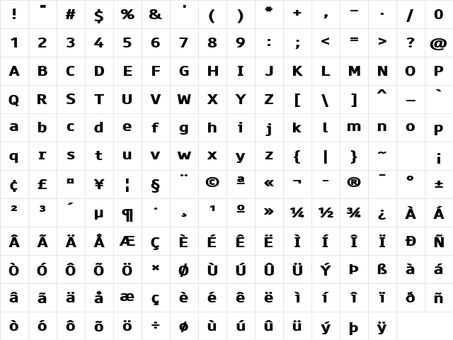 Paneuropa Freeway Regular  glyph index