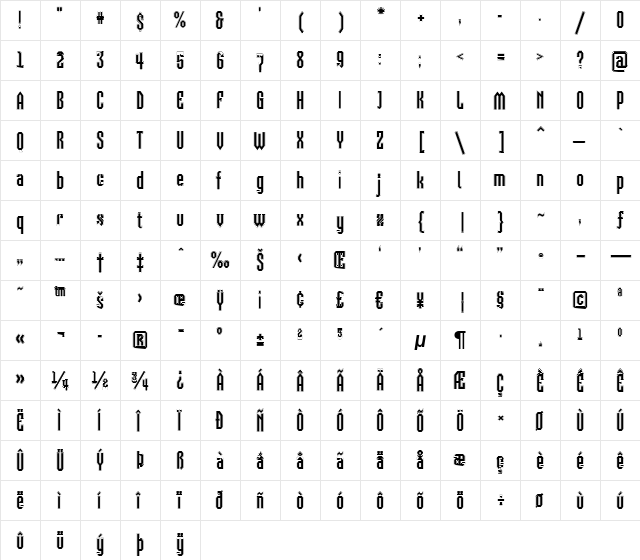 a_VizoraGrv Regular  glyph index