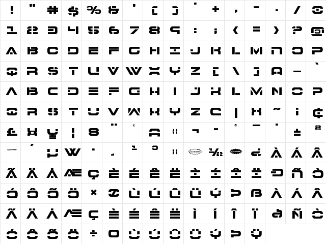 7th Service Title Regular  glyph index