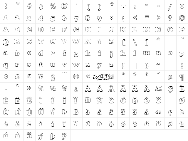 Cookie Hollow Regular  glyph index