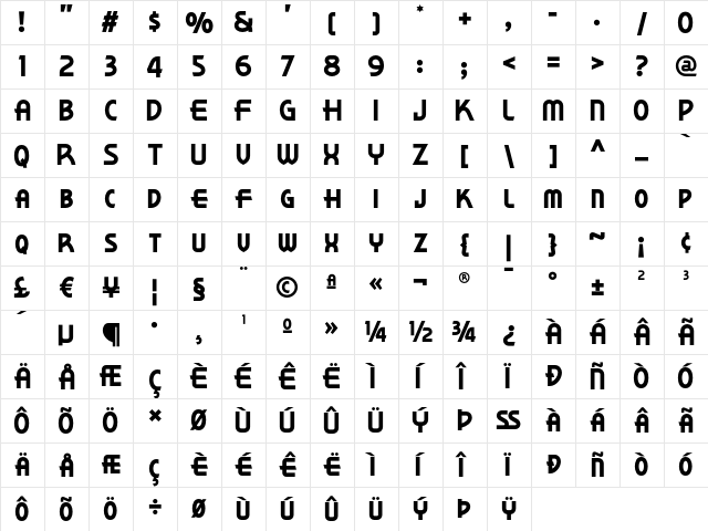 Korner Deli NF Regular  glyph index