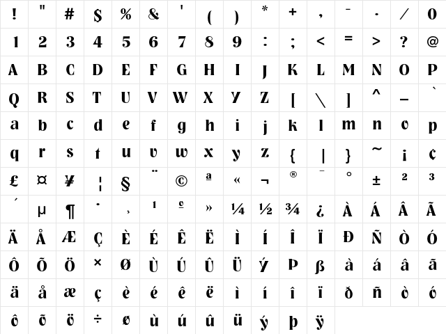 NashvilleEF DemiBold  glyph index