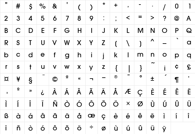 AvantGardeMdITC Regular  glyph index