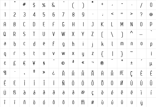 Leger Regular  glyph index