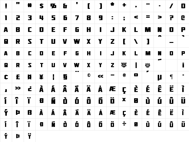 Jhiaxus Regular  glyph index