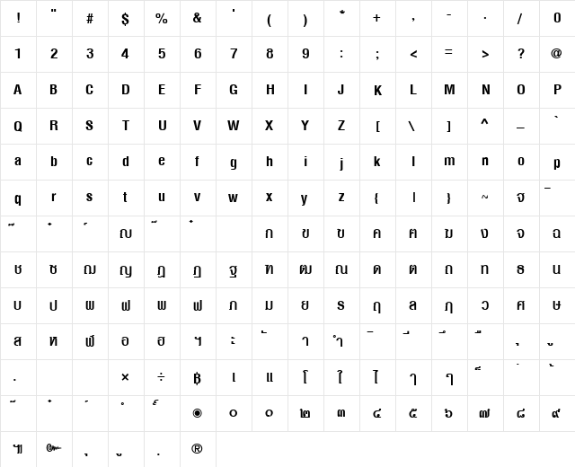PSL-Display Bold  glyph index