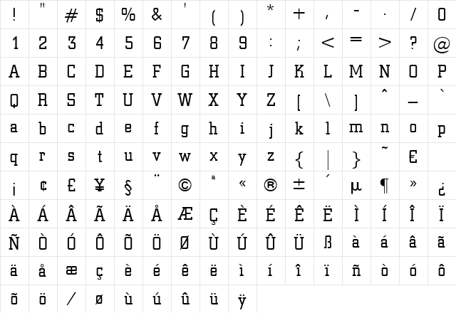 CyprusLight Regular  glyph index