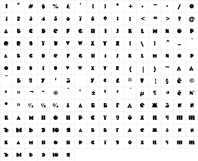 TargetDi Regular  glyph index