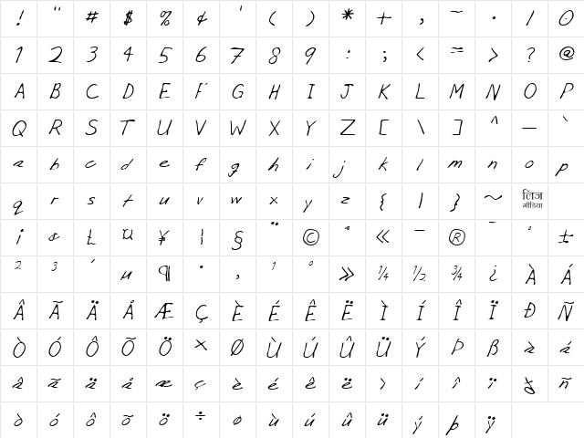 LEHN056 Regular  glyph index