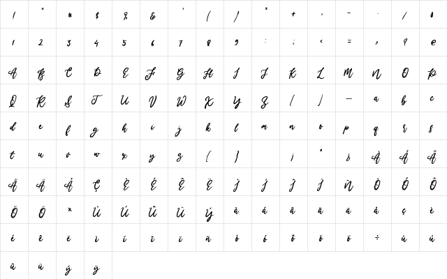 Merry Holly Regular  glyph index