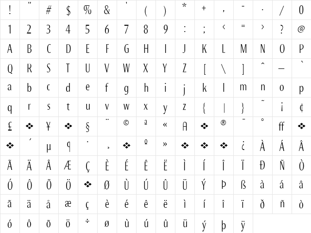 Roxy Regular  glyph index