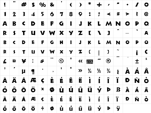 Newell Regular  glyph index