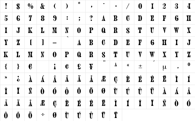 Lanzarote Regular  glyph index