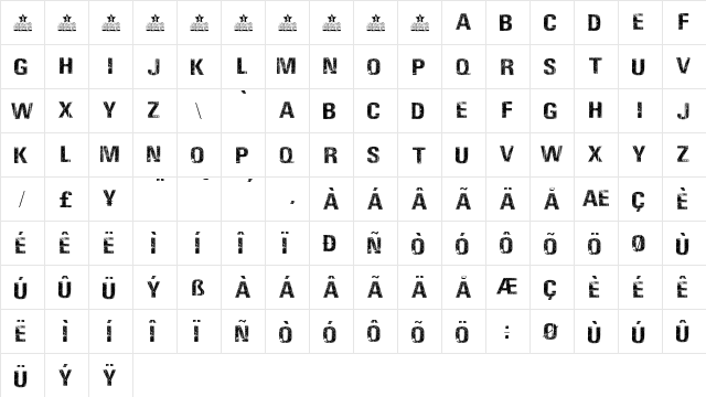 CREATURE Regular  glyph index