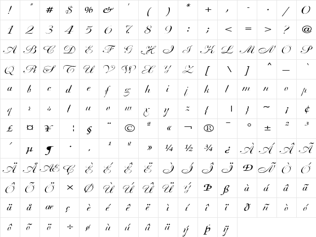 Basic Class A Extended Regular  glyph index