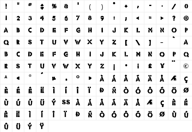 Rafika Regular  glyph index