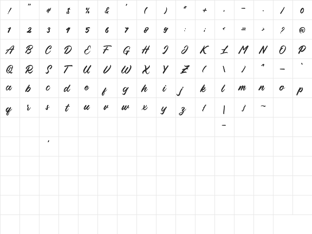 Blessed Friday Textured Regular  glyph index