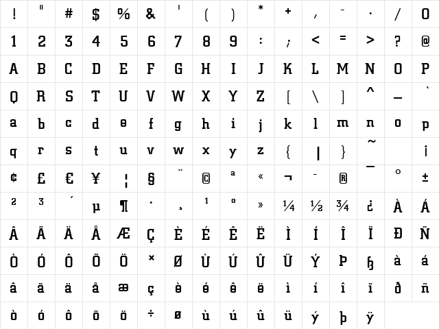 Centrum-Medium Regular  glyph index
