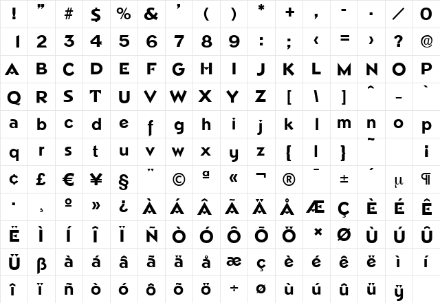 NapoliSerial-Xbold Regular  glyph index