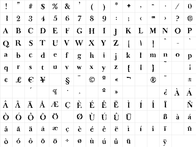 BaskerOldRandom Bold  glyph index
