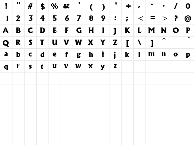 Albertus Extra Bold Bold  glyph index