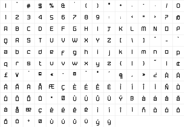 Tremble Regular  glyph index
