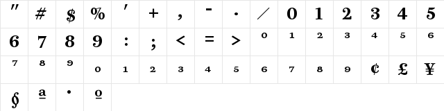 PB12TTP-BoldFrac Regular  glyph index
