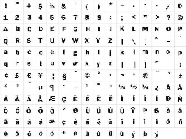 Funky46 Bold  glyph index