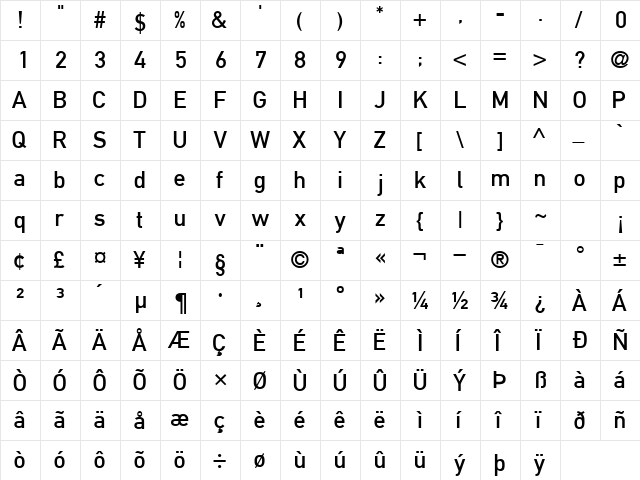 ReductoSSK Regular  glyph index