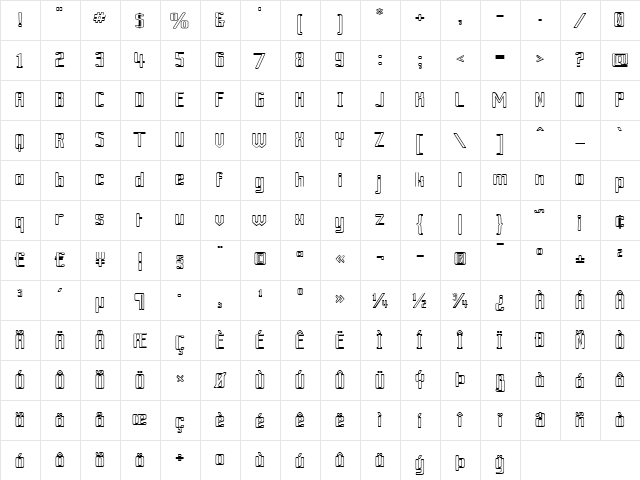 Ardour Outline Regular  glyph index