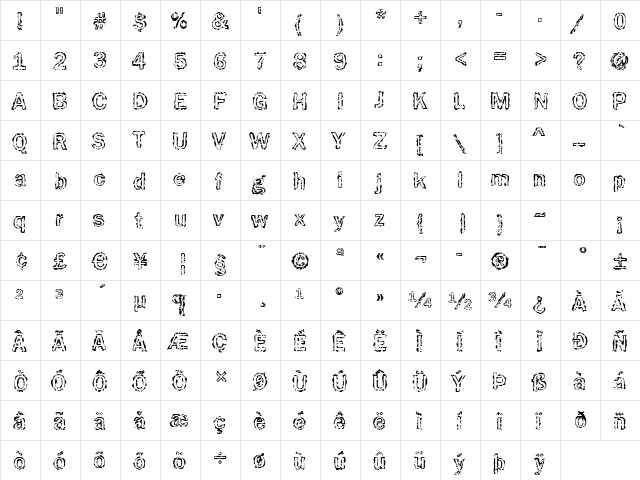 Funky31 Bold  glyph index